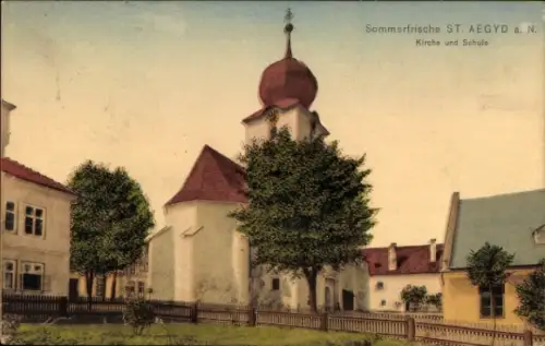 Ak Sankt Aegyd am Neuwalde Niederösterreich, Kirche und Schule