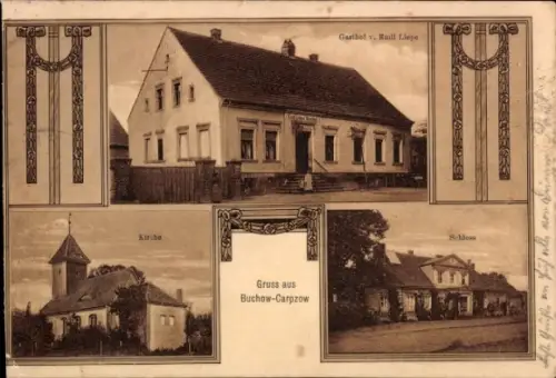 Ak Buchow-Karpzow Wustermark Brandenburg, Gasthof, Kirche, Schloss
