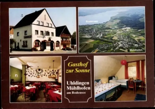 Ak Uhldingen Mühlhofen am Bodensee, Gasthof zur Sonne, Fliegeraufnahme vom Ort