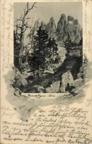 Ak Gröden Selva di Valgardena Südtirol, Fermedaturm, Odla, Gipfel in den Dolomiten