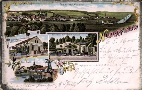 Ak Niederfinow im Barnim, Ansicht von  Kanal-Brücke, Restaurant, 
