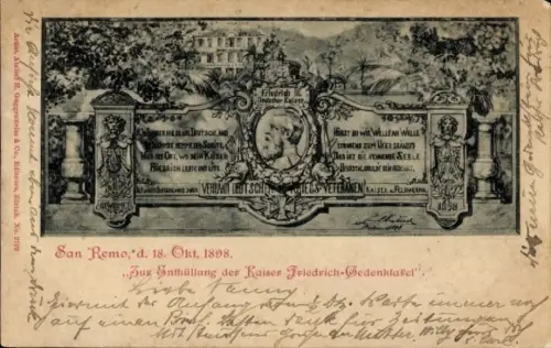 Ak San Remo Ligurien, Zur Enthüllung der Kaiser Friedrich-Gedenktafel, 1898