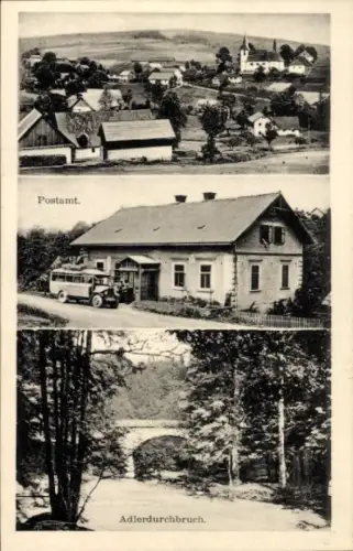 Ak Bartošovice Batzdorf Region Königgrätz, Adlerdurchbruch, Postamt