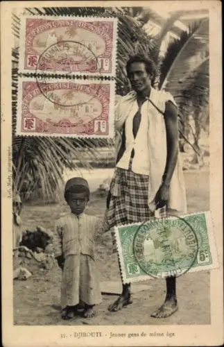 Ak Djibouti Dschibuti, Junger Mann mit Kind