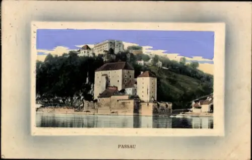 Ak Passau in Niederbayern,  Flusslandschaft, Burgen,  Gebäude