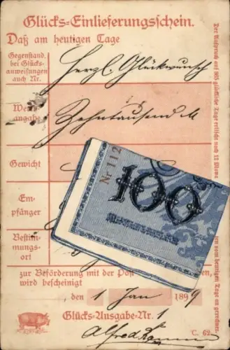 Ak Glücks-Einlieferungsschein, Geldschein