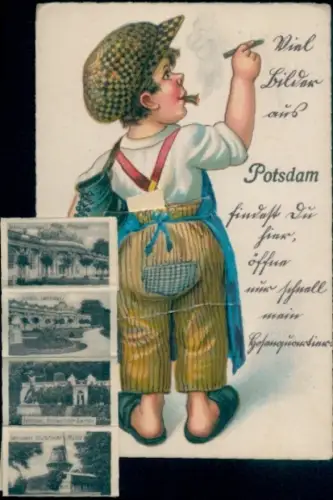 Leporello Ak Potsdam, Sanssouci, Parkanlagen, historische Mühle