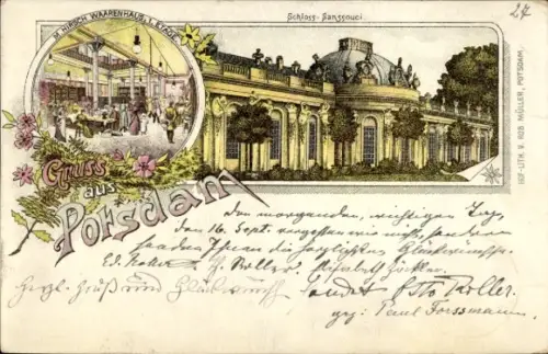 Litho Potsdam, Schloss Sanssouci, Warenhaus M. Hirsch