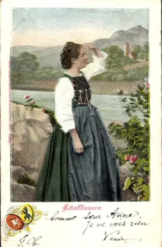 Ak Schaffhausen am Rhein Schweiz, Frau in Tracht