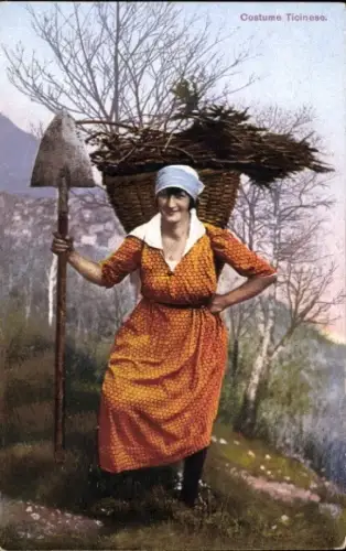 Ak Kanton Tessin Schweiz, Frau in Tracht
