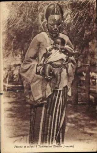 CPA Soudan Français Mali, Femme et enfant à Tombouctou