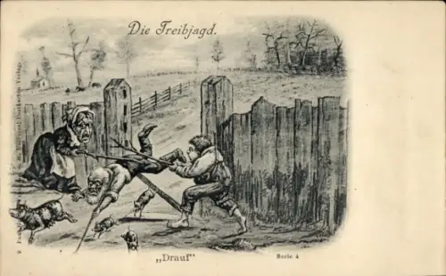Künstler Ak Treibjagd, Drauf, Humor