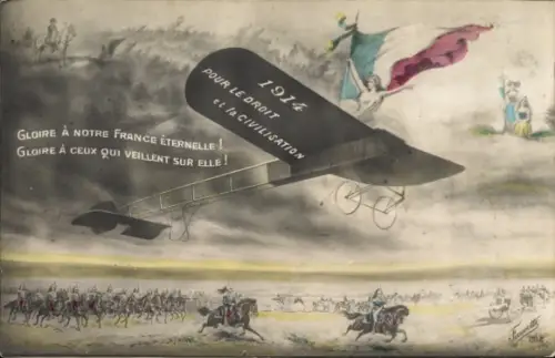Ak Französisches Flugzeug, Kavallerie, 1914, I. WK
