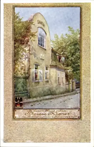 Künstler Ak Moser, R., Wien, Therese Krones Wohnhaus, Schauspielerin, Wappen