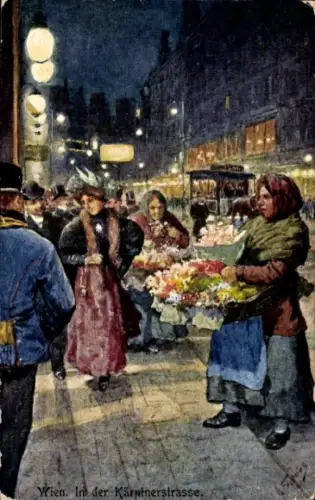 Künstler Ak Feiertag, Karl, Wien, In der Kärtnerstraße, Blumenverkäuferin, BKWI 631-6