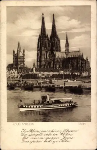 Ak Cöln Köln am Rhein, Kölner Dom, Rhein, Dampfschiff,  