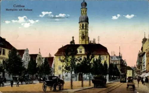 Ak Cottbus in der Niederlausitz, Marktplatz, Rathaus