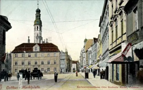 Ak Cottbus in der Niederlausitz, Cottbus-Marktplatz,  Gebäude, Straßenansicht, nmotiv