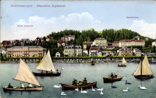 Ak Gmunden am Traunsee Salzkammergut Oberösterreich, Salzkammergut,  Esplanade, Hotel Bellevue, S