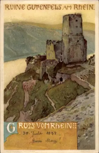 Künstler Ak Hein, Franz, Kaub am Rhein, Ruine Gutenfels