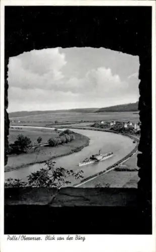 Ak Oberwesel am Rhein, Blick auf den Fluss, Schiffe, Landschaft, Bäume, Hügel