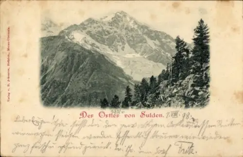 Ak Sulden Solda Stilfs Stelvio Südtirol, Blick auf Ortler