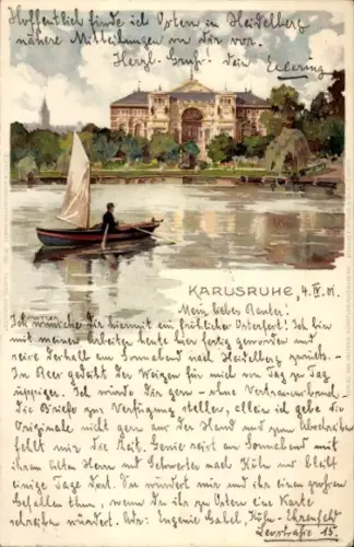 Künstler Litho Mutter, K., Karlsruhe in Baden Württemberg, Parkanlage, Ruderboot