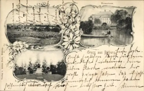 Ak Bitburg in der Eifel, Gesamtansicht, Waisenhaus, Kriegerdenkmal