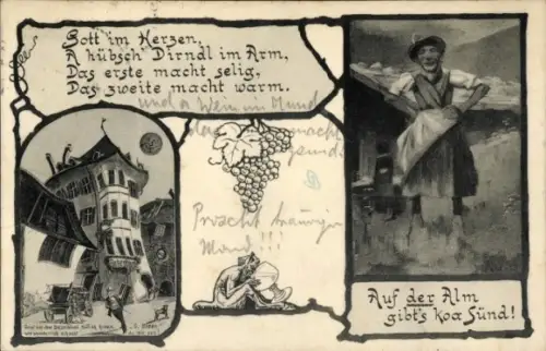 Ak Bozen Bolzano Südtirol, Betrunkener, Volkstracht, Weintrauben