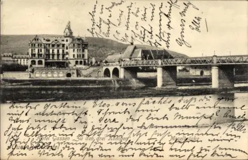 Ak Bernkastel an der Mosel, Moselbrücke, Hotel Gassen Zu den drei Königen