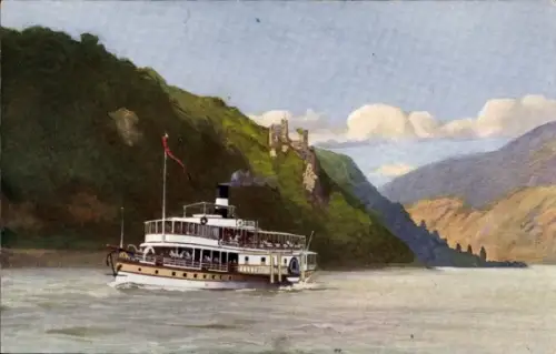 Ak Trechtingshausen, Burg Rheinstein, Dampfer, Köln Düsseldorfer Rheindampfschifffahrt