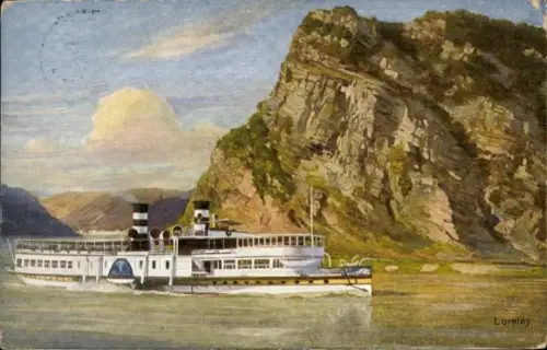 Ak Sankt Goarshausen am Rhein, Loreley, Salondampfer Barbarossa