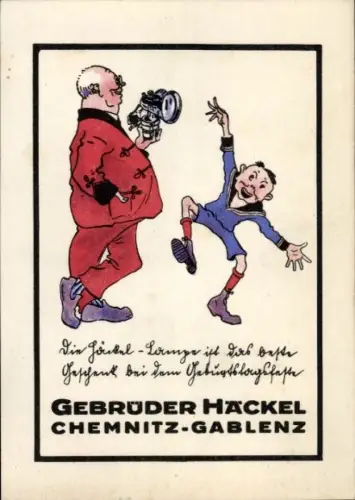 Ak Gablenz Chemnitz in Sachsen, Gebrüder Häckel, Die Häckel-Lampe ist das beste