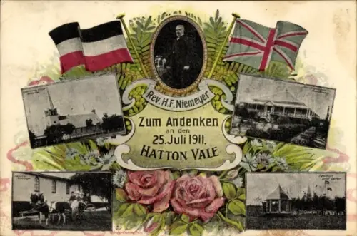 Ak Hatton Vale Queensland Australien, Rev. H. F. Niemeyer, Zum Andenken an den 25.Juli 1911