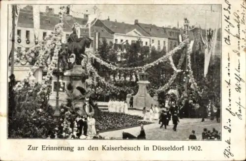 Ak Düsseldorf am Rhein, Festschmuck zum Kaiserbesuch 1902, Denkmal