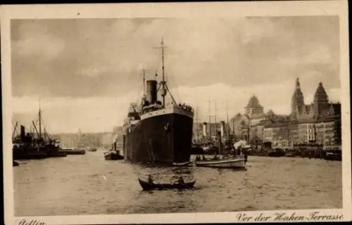 Ganzsachen Ak Szczecin Stettin Pommern, vor der Haken Terrasse, Dampfer, Schleppschiffe