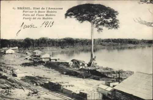 CPA Bresil, Etat de l'Amazone, Port sur le fleuve Madeira