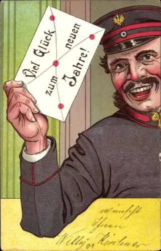 Ak Glückwunsch Neujahr, Postbote mit einem Brief, Briefträger