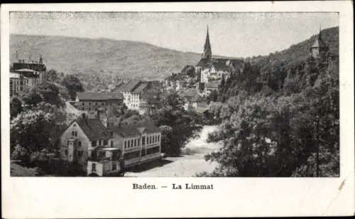 Ak Baden Kanton Aargau, La Limmat, Ortsansicht, Panorama