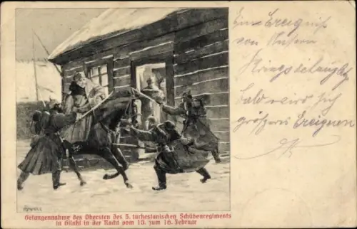 Künstler Ak Gefangennahme Oberster des 5. turkestanischen Schützenregiments, Uralarmee, Blinki