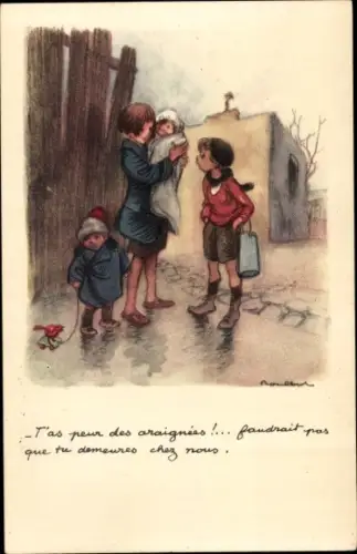 Künstler Ak Poulbot, Franciscque, T'as peur des araignees, Ligue Nationale contre le Taudis