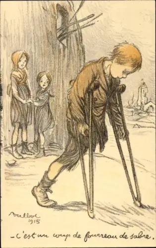 Künstler Ak Poulbot, Francisque, Junge hat ein Bein verloren