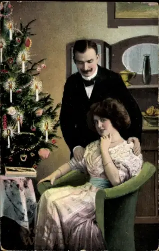 Ak Liebespaar, Weihnachtsbaum