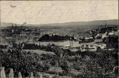 Ak Cheb Eger Region Karlsbad, Panorama vom Ort