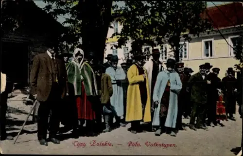 Ak Polen, Menschengruppe in Volkstracht