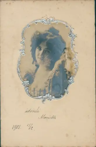 Relief Passepartout Ak Frauenportrait