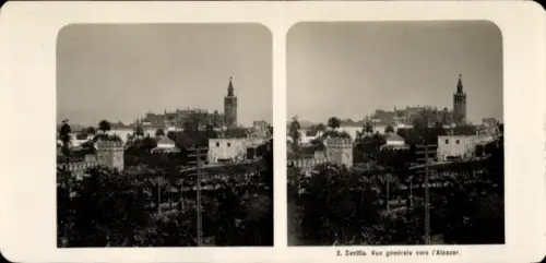 Stereo Foto Sevilla Andalusien, Gesamtansicht, Alcazar