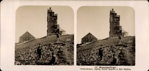 Stereo Foto Malá Úpa Kleinaupa Riesengebirge Region Königgrätz, Schneekoppe, Gipfel, Hotel