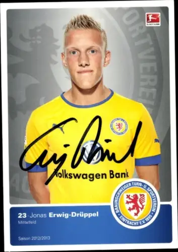 Autogrammkarte Fußballer Jonas Erwig Drüppel, Eintracht Braunschweig, Autogramm