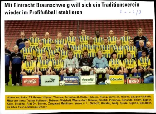 Autogrammkarte Fußballmannschaft Eintracht Braunschweig